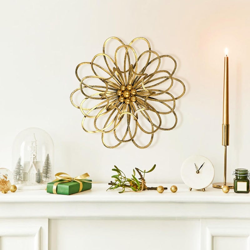 Remenna Metal Flowers Wall Decor, Metal Rustic Wall Art Decoration Farmhouse Wall Decorations Multiple Floral Hanging Decor for Bathroom Living Room Home Office Garden Kitchen 13inch (Rustic Gold) - Image 5